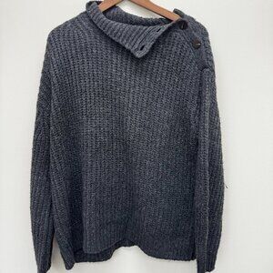 J. Crew Womens Gray Alpaca Wool Pullover Button Mock Neck Oversized Sweater L